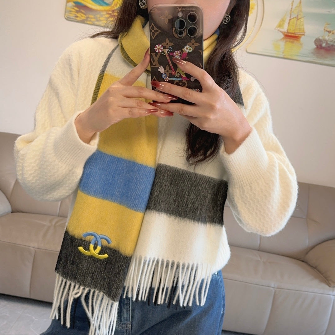 Minimalist Striped Fringe Scarf