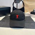 Heart Embroidered Cotton Baseball Cap — Black