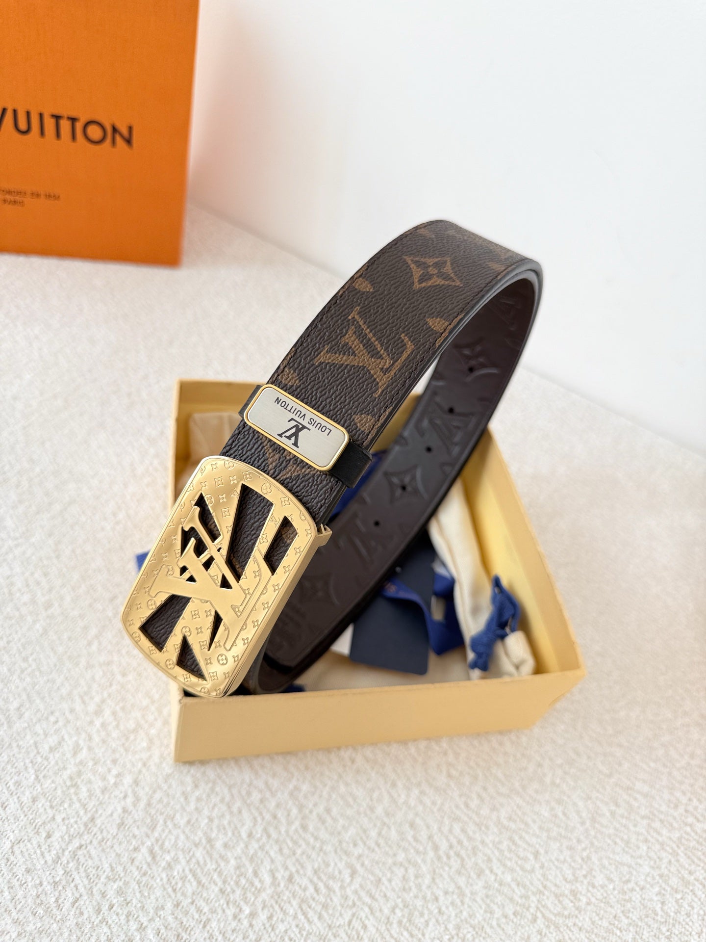 Classic Monogram Leather Belt with Premium Steel Buckle, 3.8cm
