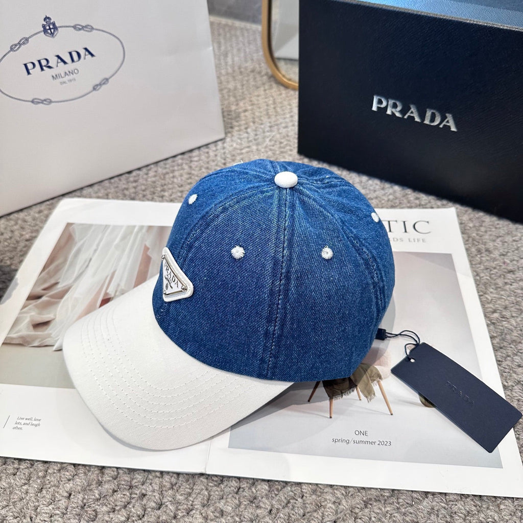 Two-Tone Denim Baseball Cap with Signature Geometric Logo Patch