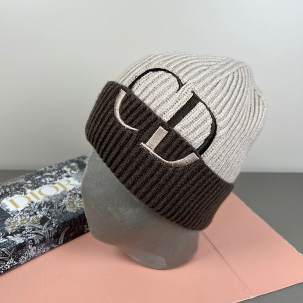 CD Two-Tone Ribbed Knit Beanie Winter Headwear