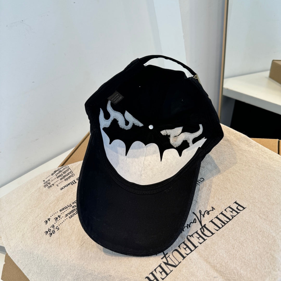 Streetwear Flame Embroidery Baseball Cap - Cotton Unisex Sun Hat
