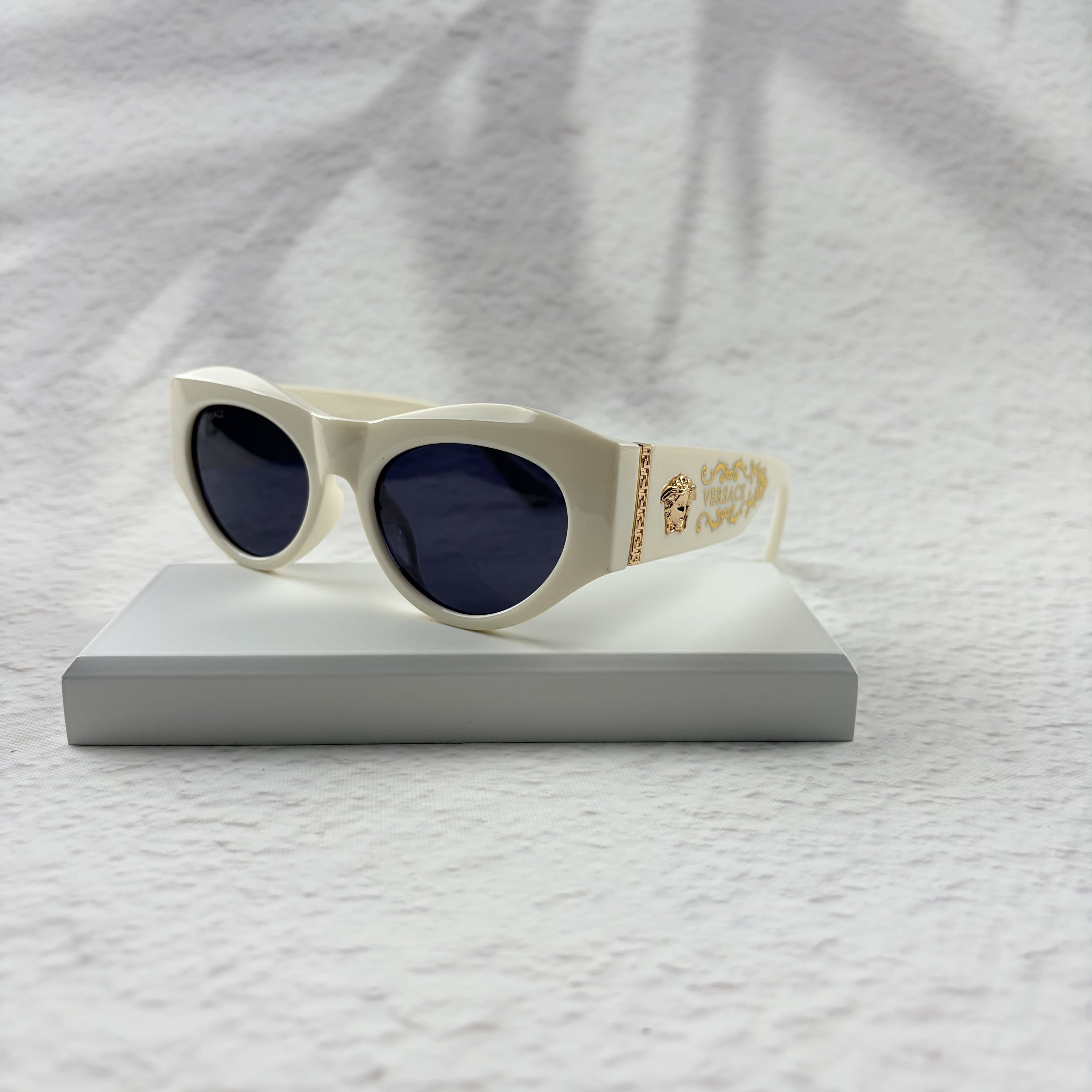 Geometric Cat Eye Sunglasses Off-White Acetate Gold Accent Frames
