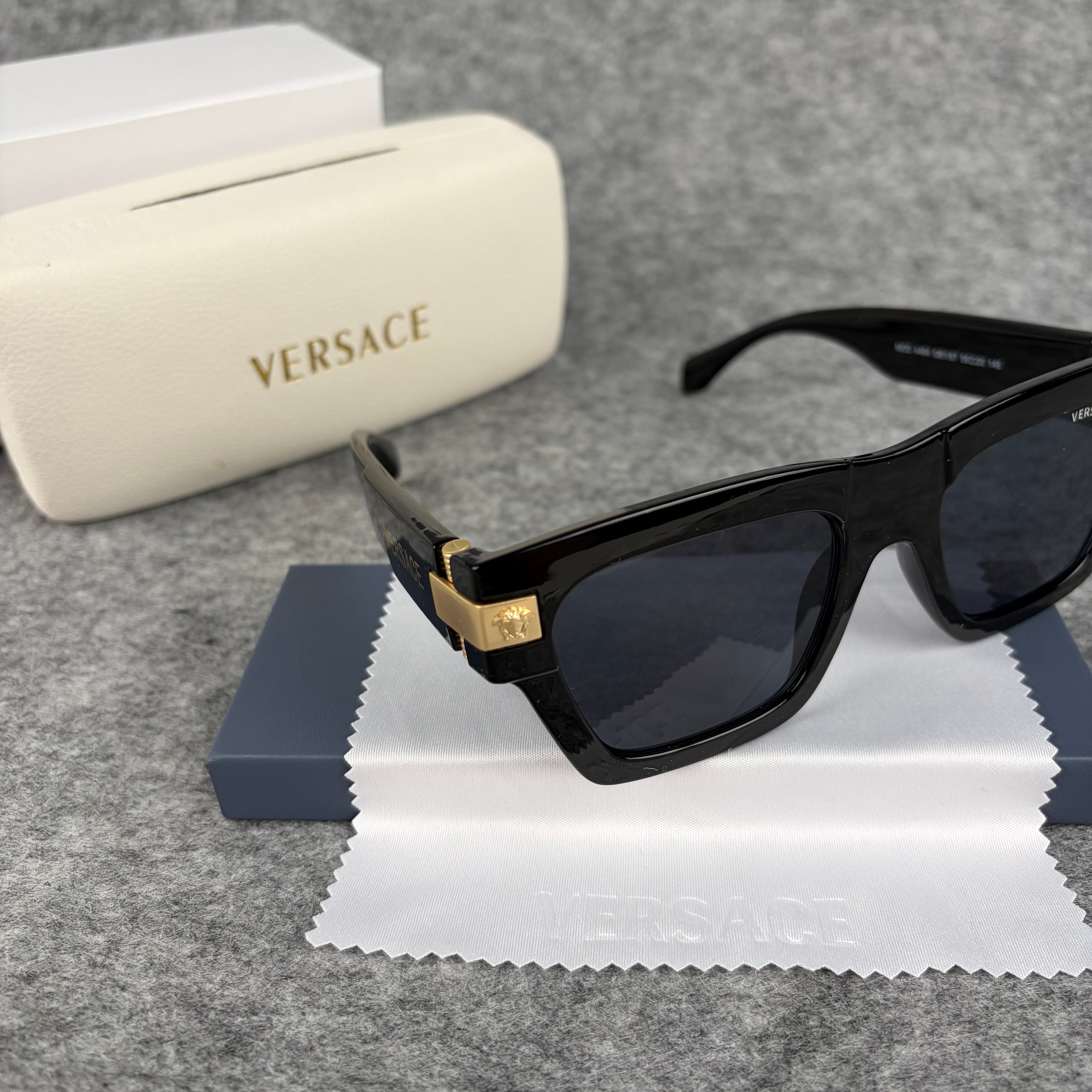 Modern Geometric Square Sunglasses with Gold Accent Temple