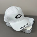 White cotton cap with graphic emblem and contrast brim embroidery