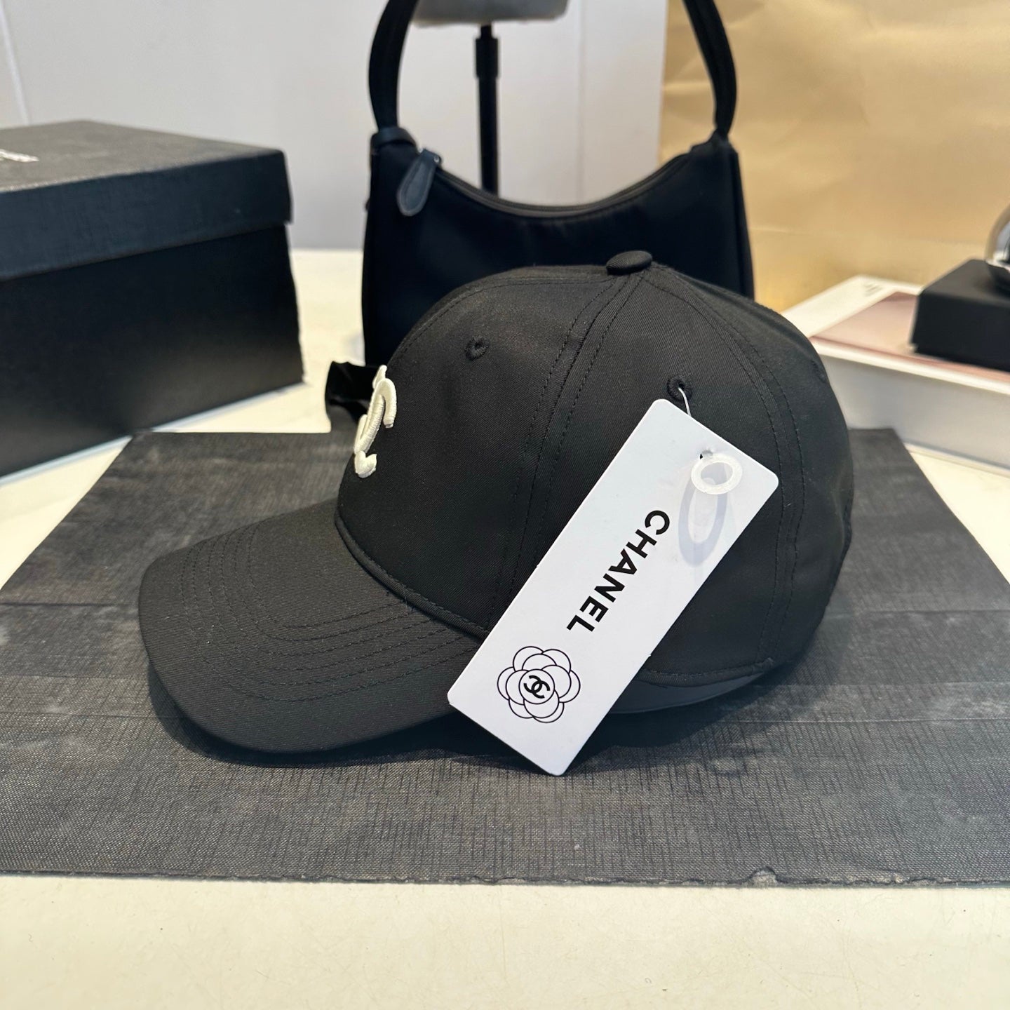 Embroidered Cotton Baseball Cap — Black