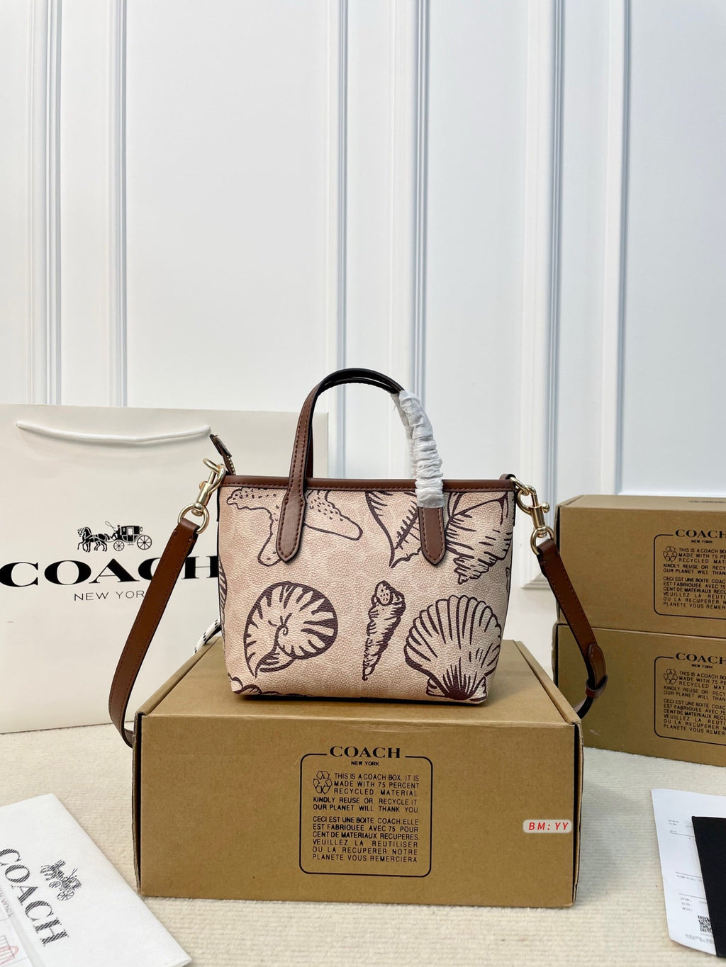 Mini Tote in Signature Canvas with Shell Print & Dog Charm