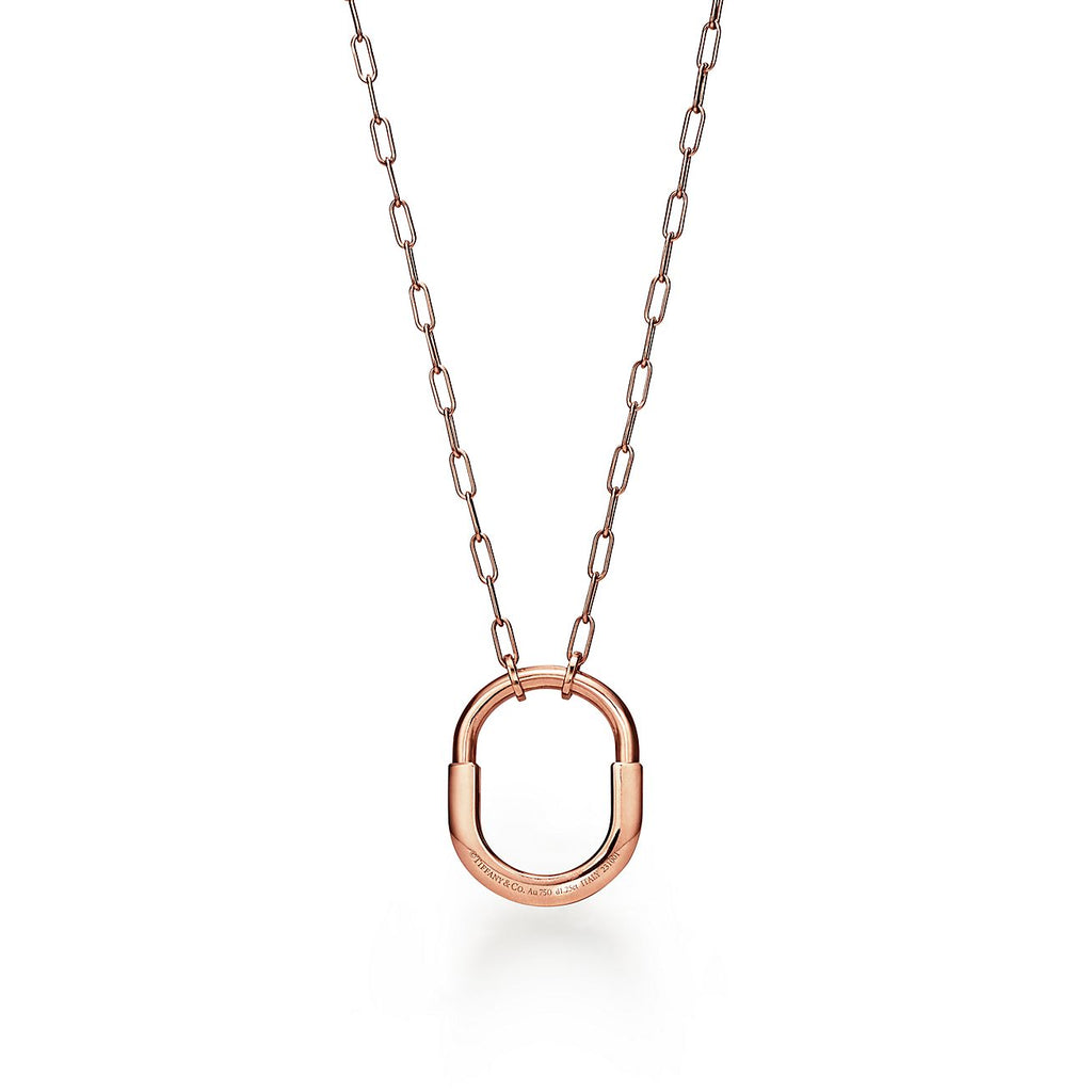 18K Tiffany Lock Pendant Pave Diamonds Necklace
