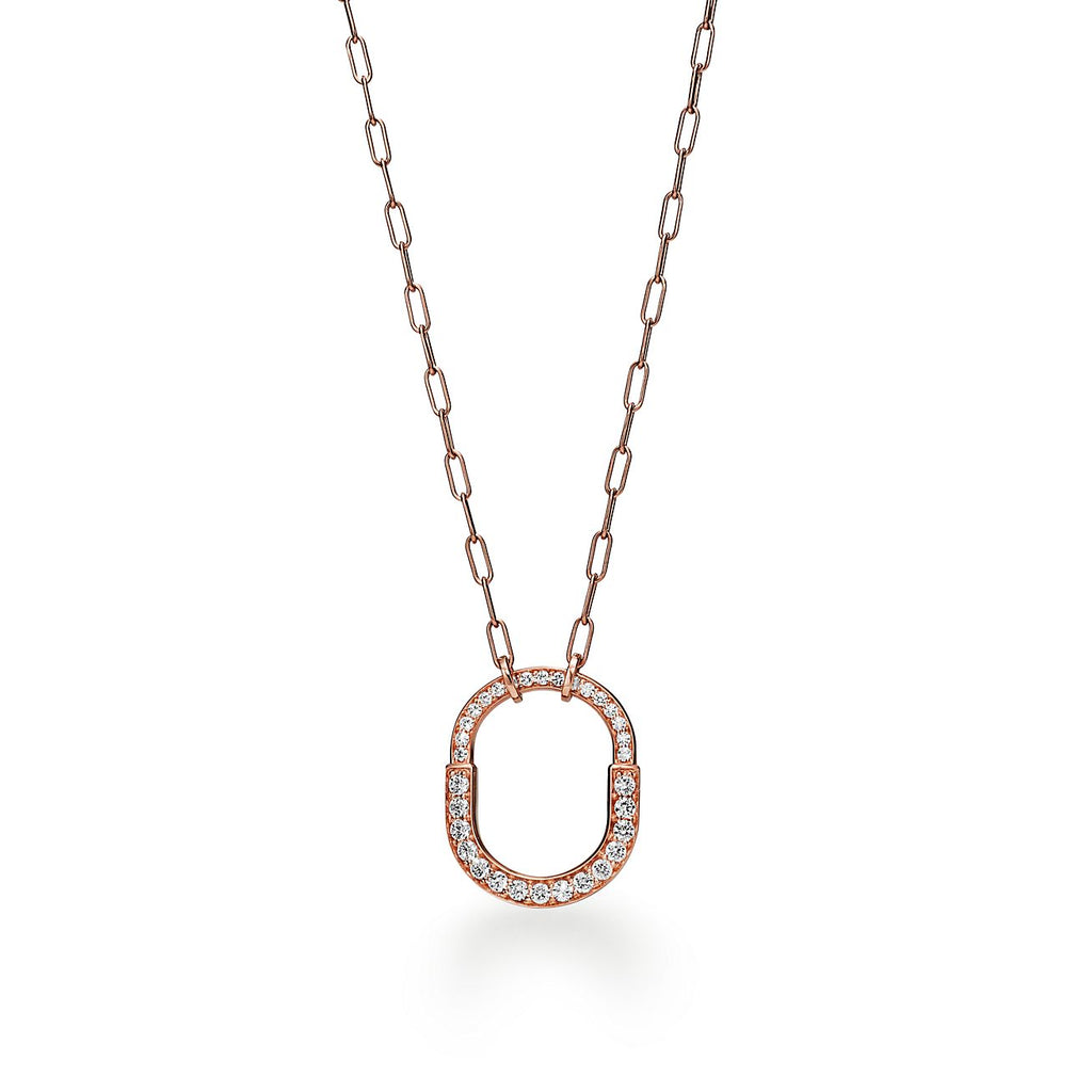 18K Tiffany Lock Pendant Pave Diamonds Necklace