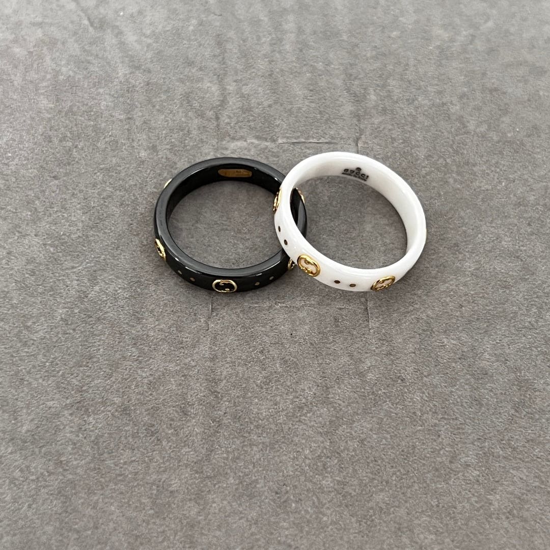 18K Double Gucci Icon Black Corundum Ring
