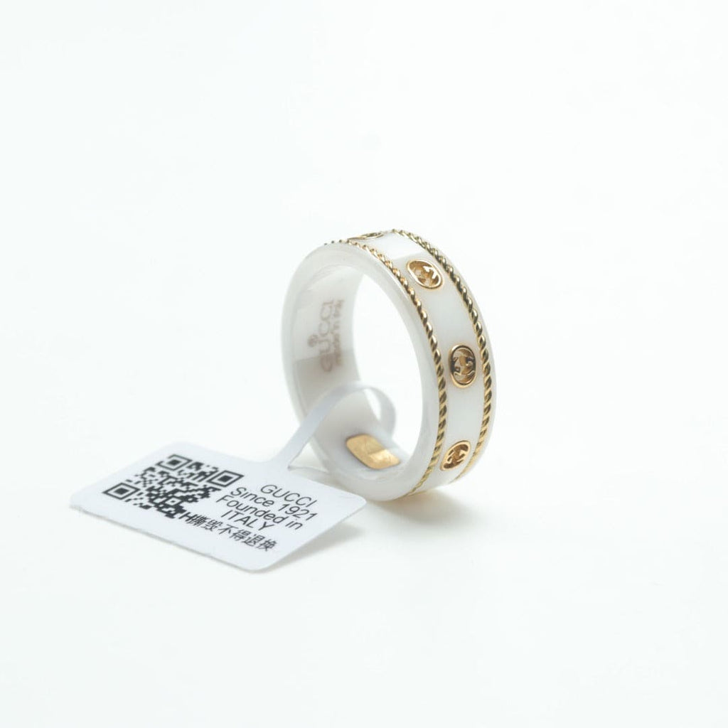 18K Double Gucci Interlocking Gucci Icon White Zirconia Ring