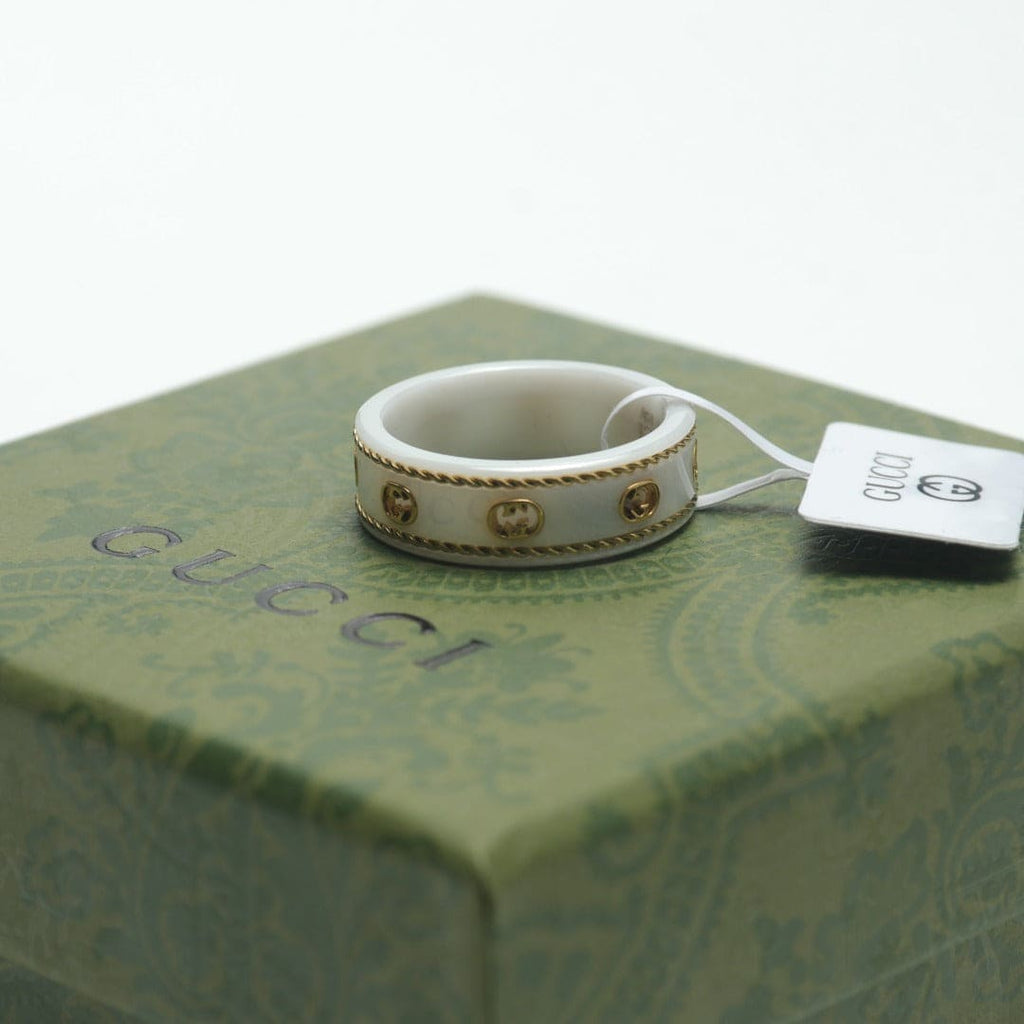 18K Double Gucci Interlocking Gucci Icon White Zirconia Ring