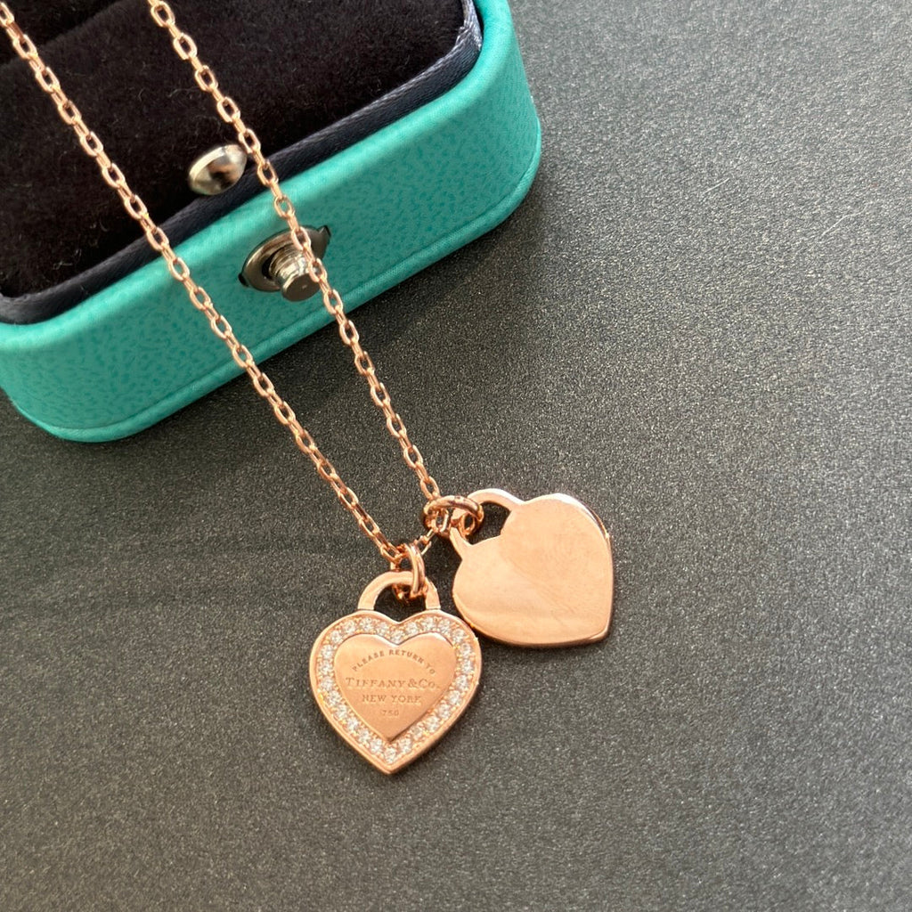 18K Tiffany Red Double Heart Diamond Necklaces