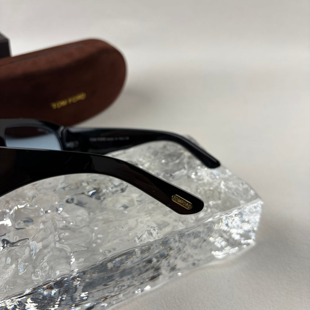 Modern Oversized Aviator Sunglasses, Glossy Black Frame & Blue Lens