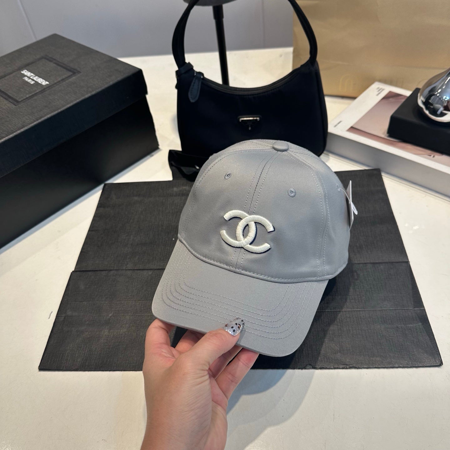 Embroidered Cotton Baseball Cap — Grey