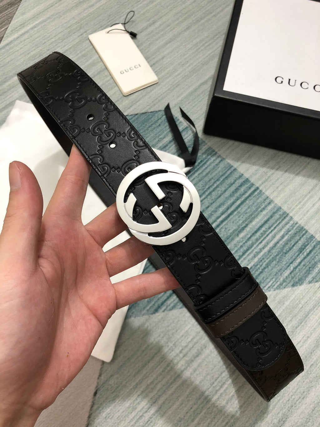 Leather Belt with Silver-Tone Buckle width 3.7cm