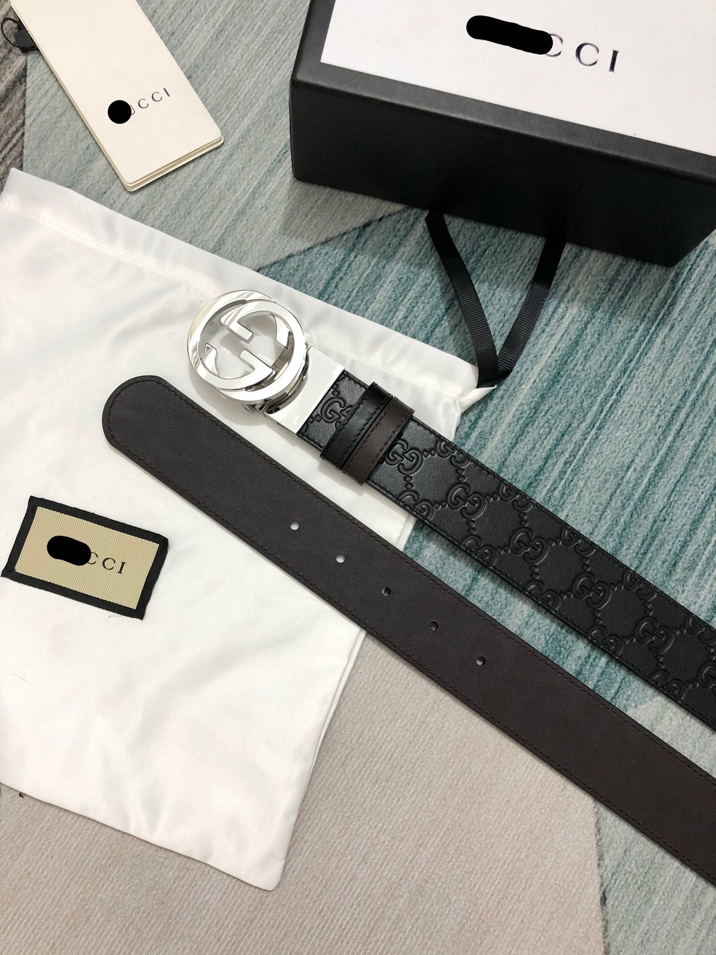 Leather Belt with Silver-Tone Buckle width 3.7cm