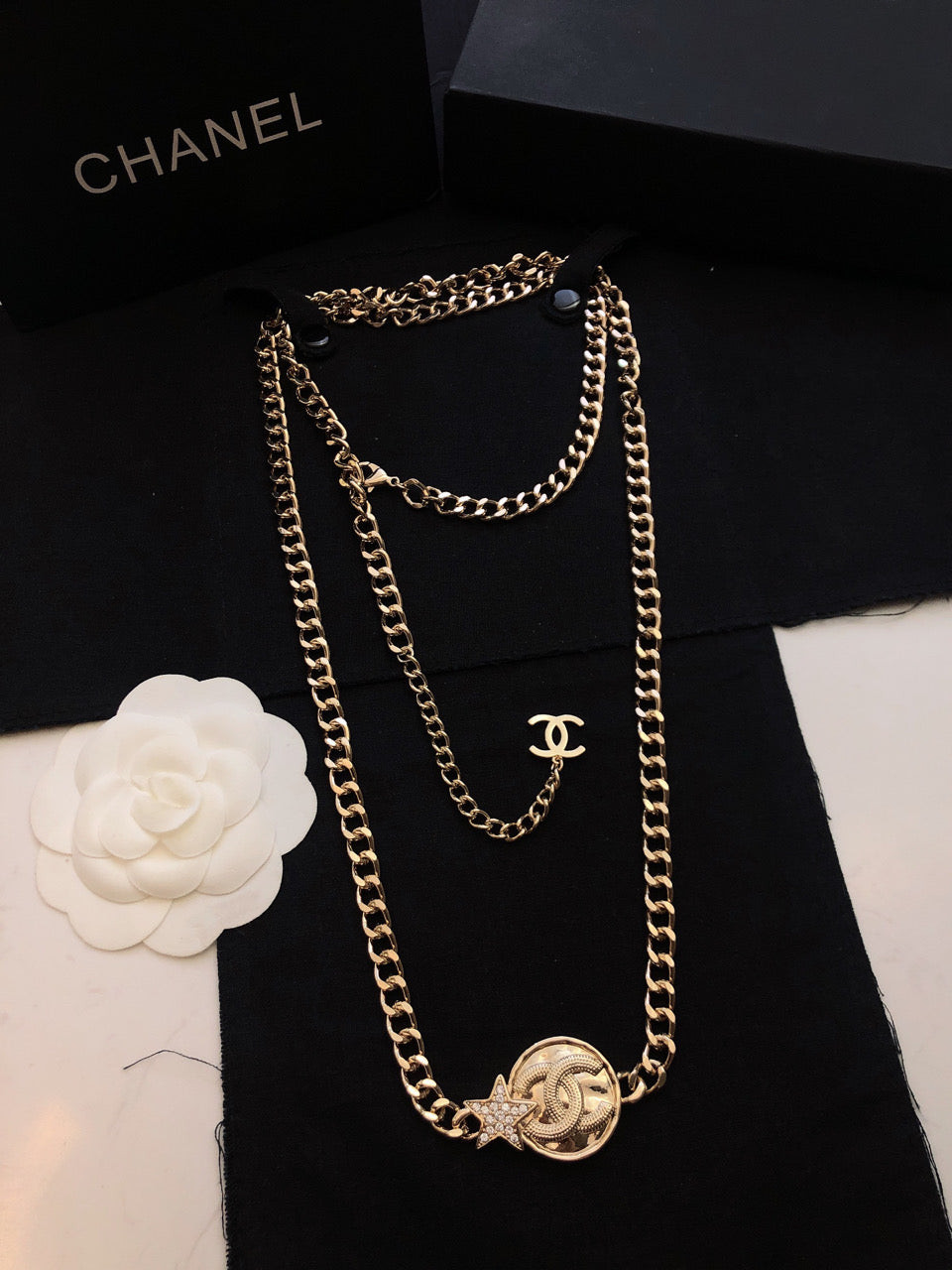 18K  Chanel Rhinestone Star Chain Necklace