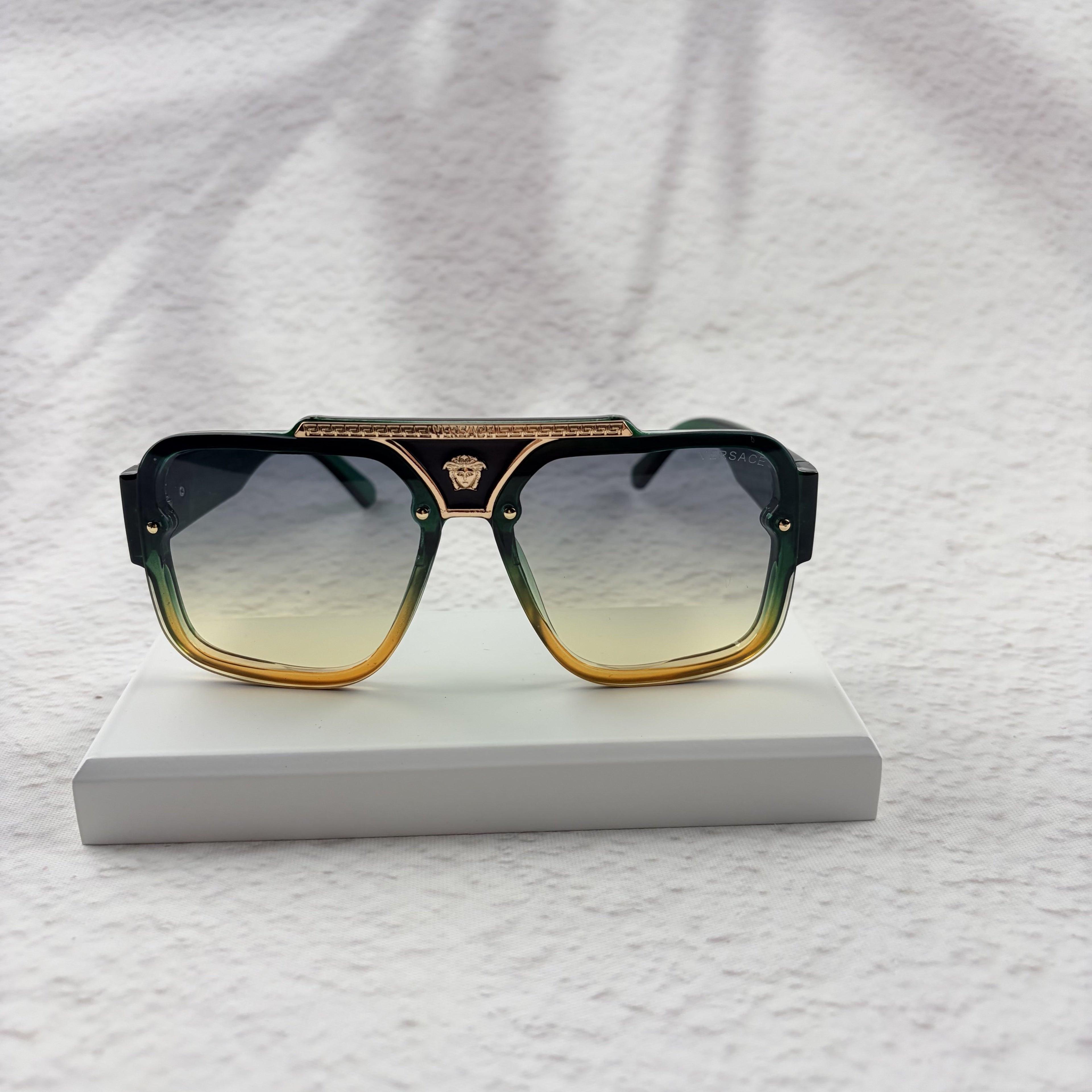 Geometric Gradient Sunglasses with Gold Accents for UV Protection