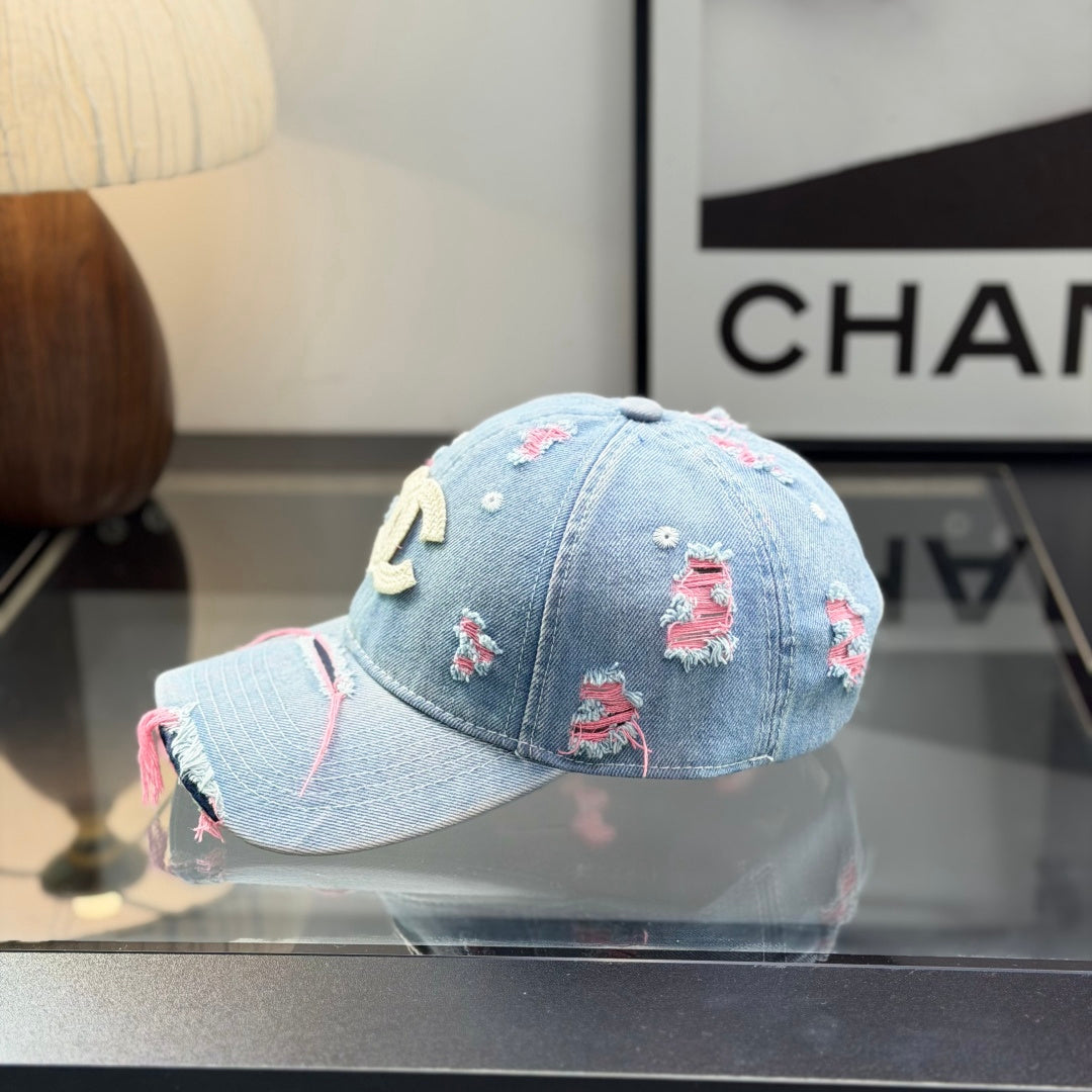 Distressed Denim Baseball Cap - Vintage Wash Summer Sun Hat