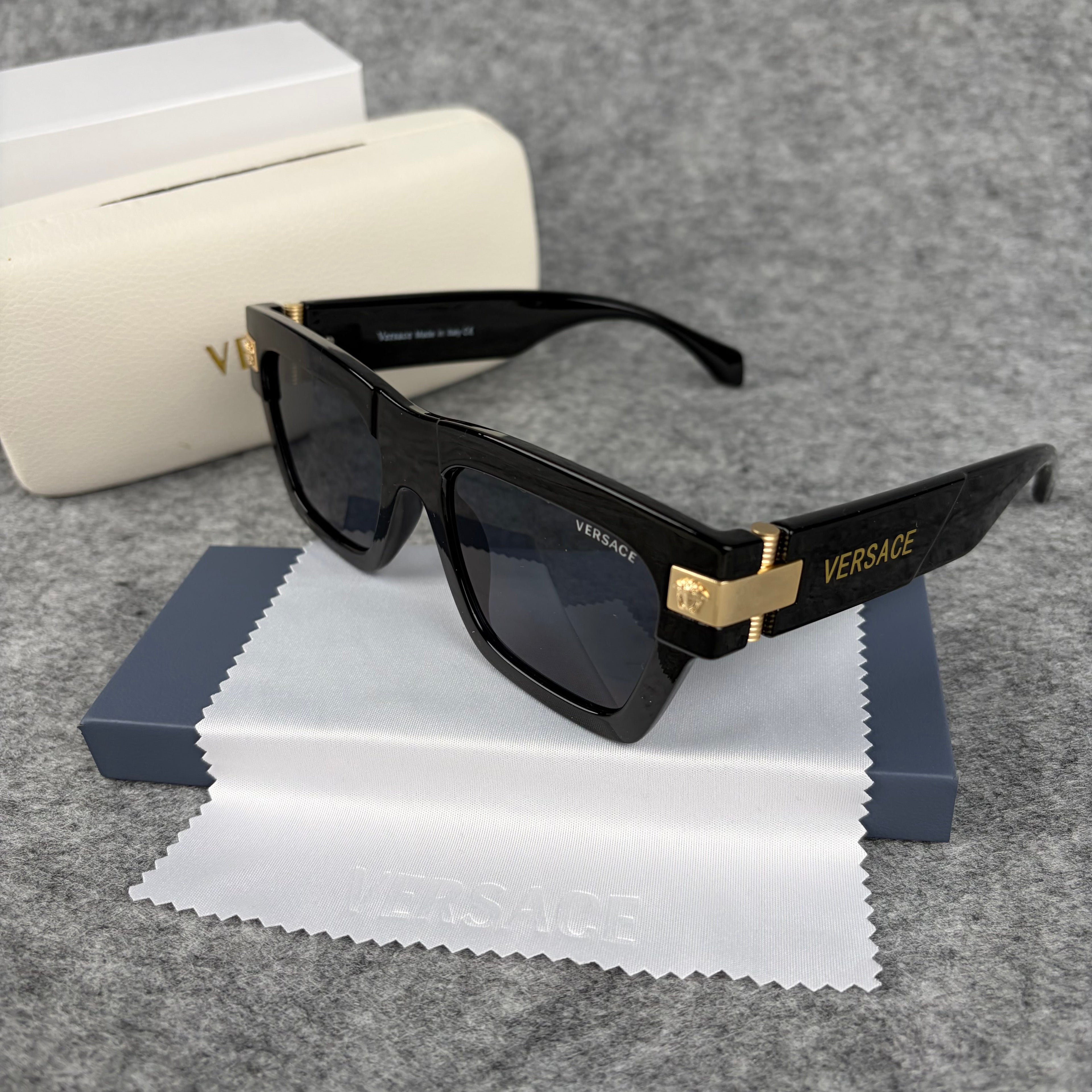Modern Geometric Square Sunglasses with Gold Accent Temple