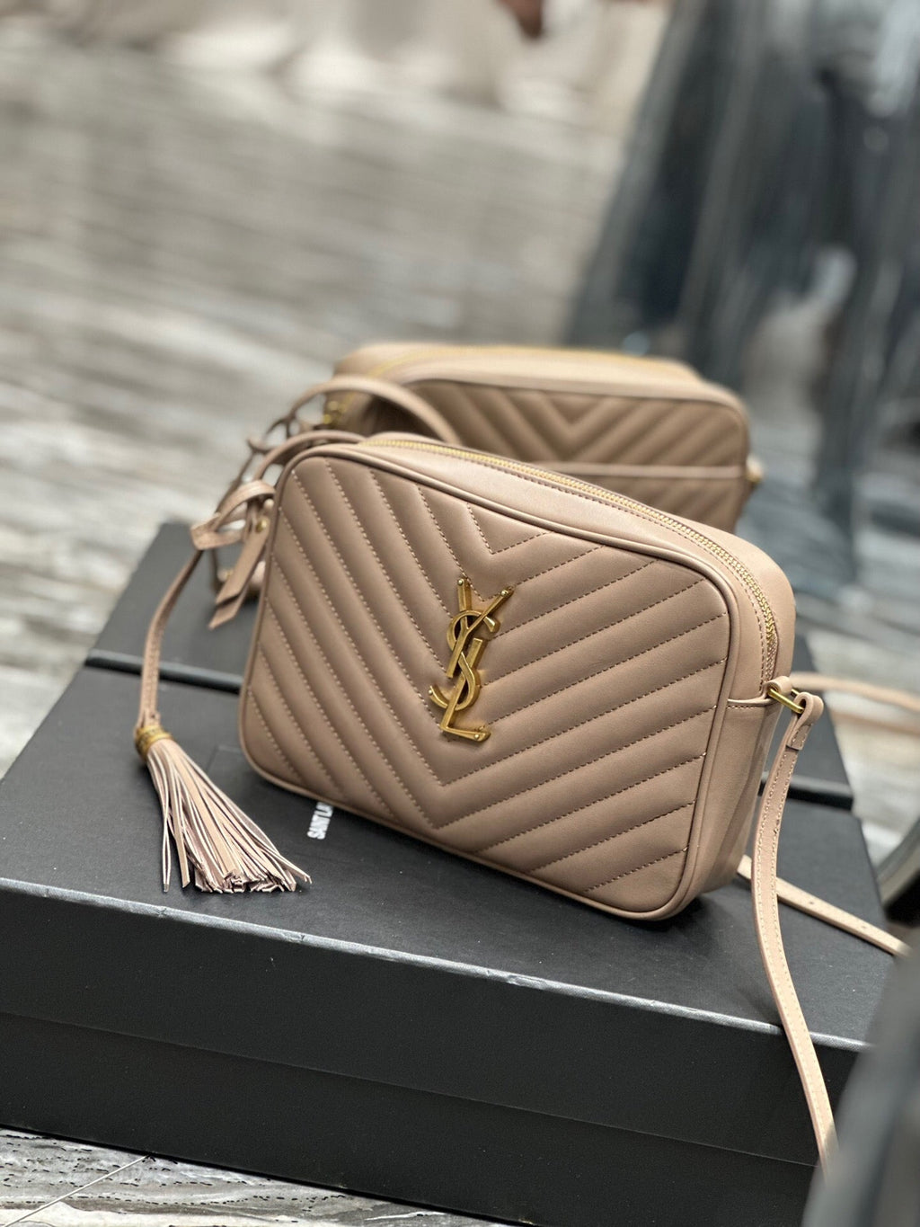 Quilted Leather Camera Bag with Tassel Detail