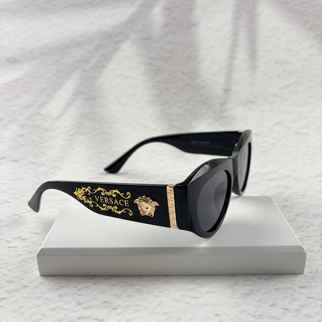Classic Black Cat-Eye Sunglasses with Gold Baroque Temples