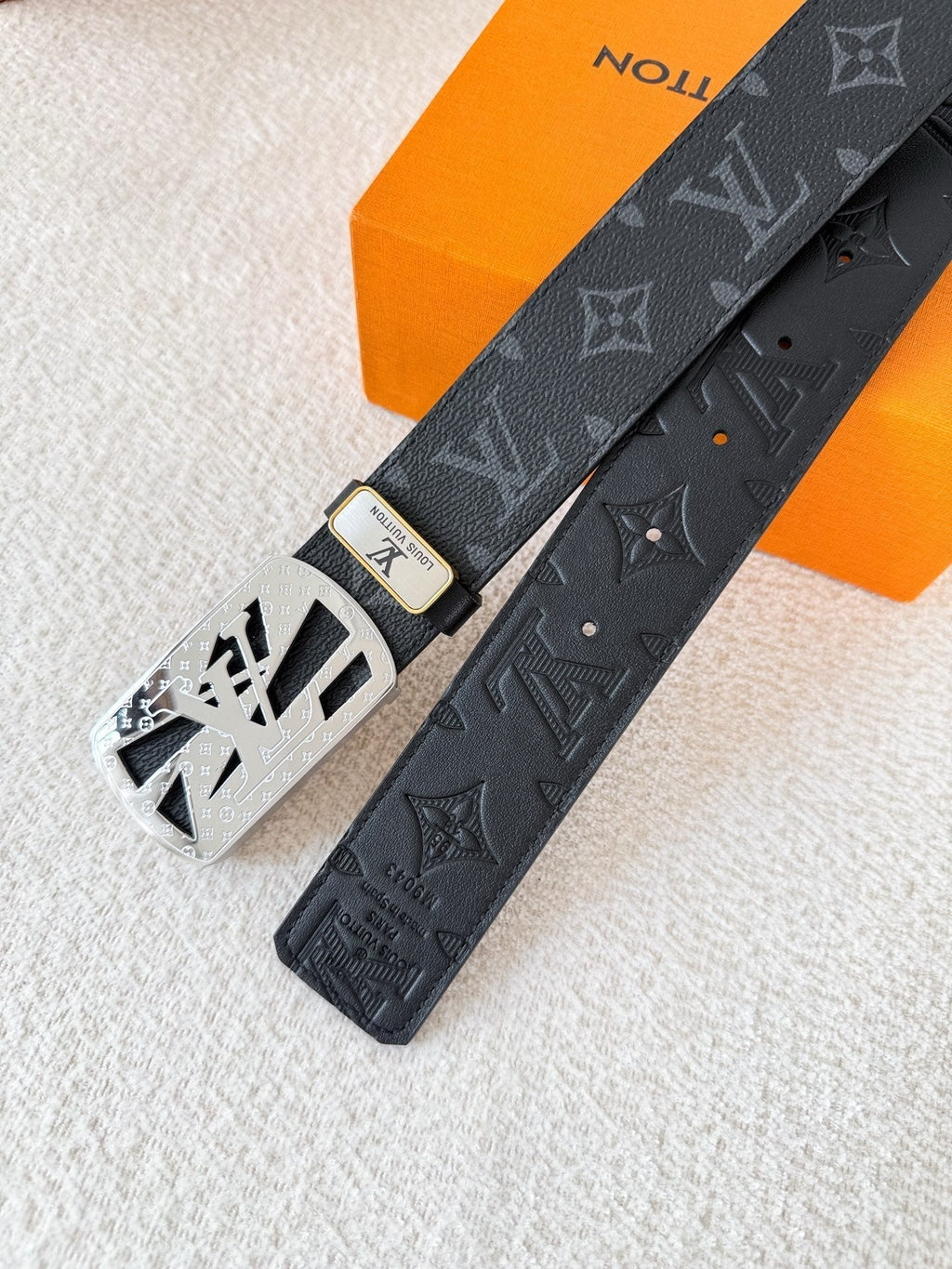 Modern Monogram Embossed Leather Belt | 3.8cm Width Men's Accessory