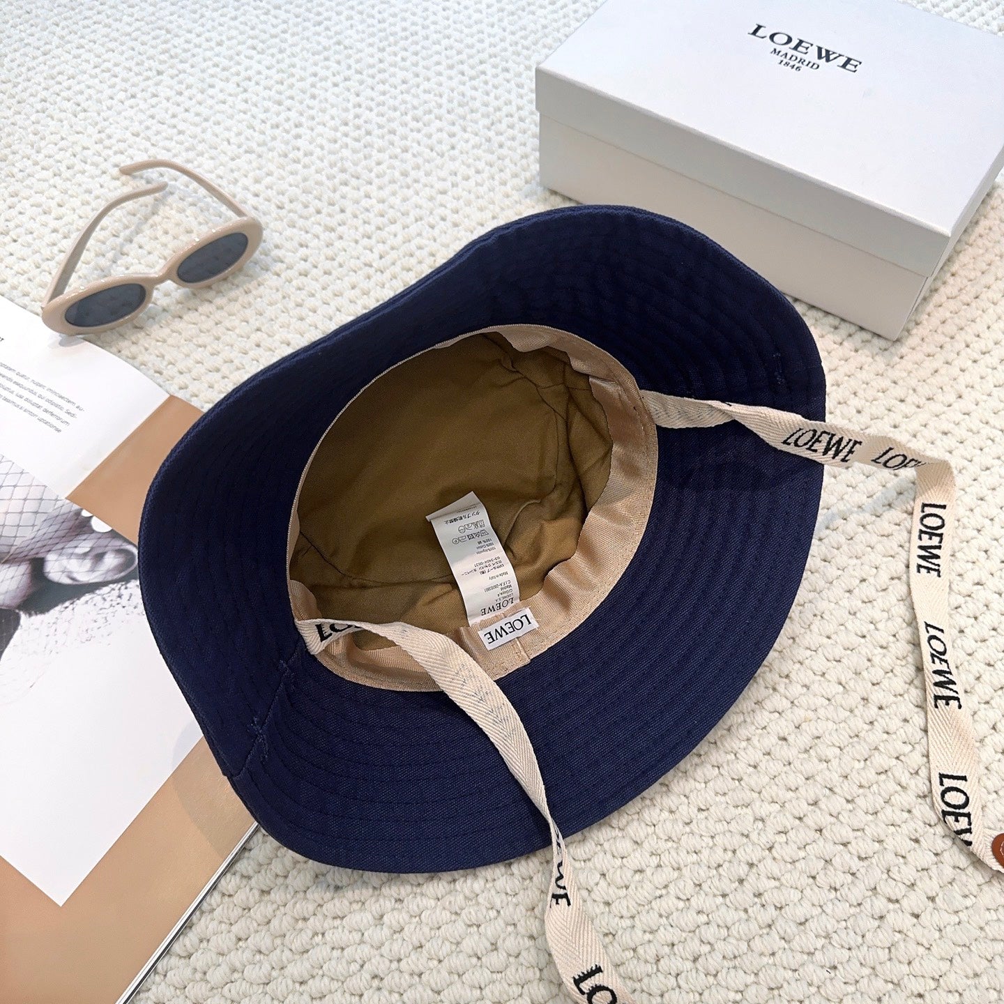 Navy Canvas Bucket Hat with Patch and Adjustable Strap