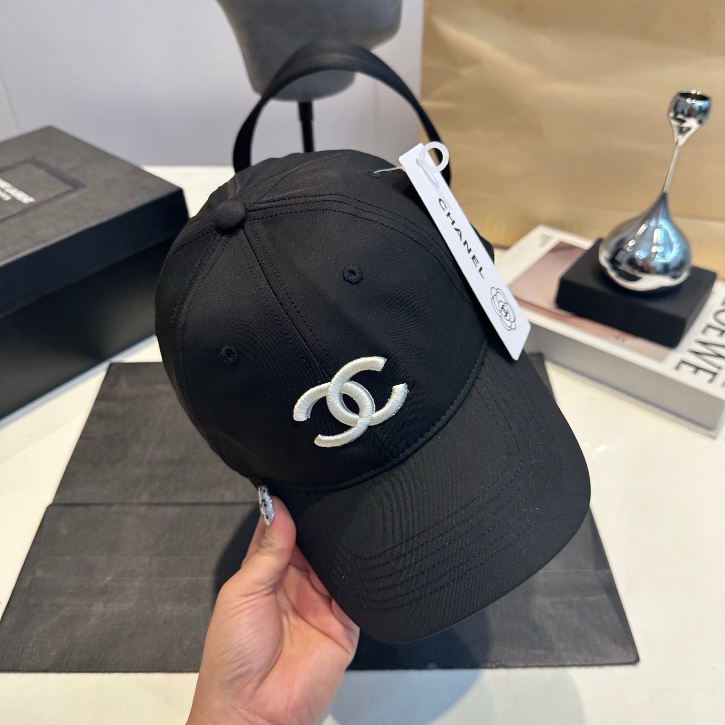 Embroidered Cotton Baseball Cap — Black