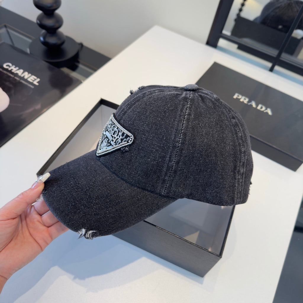 Embellished Denim Baseball Cap - Adjustable Distressed Streetwear