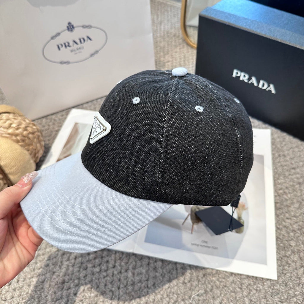 Two-Tone Denim Baseball Cap with Signature Triangle Emblem