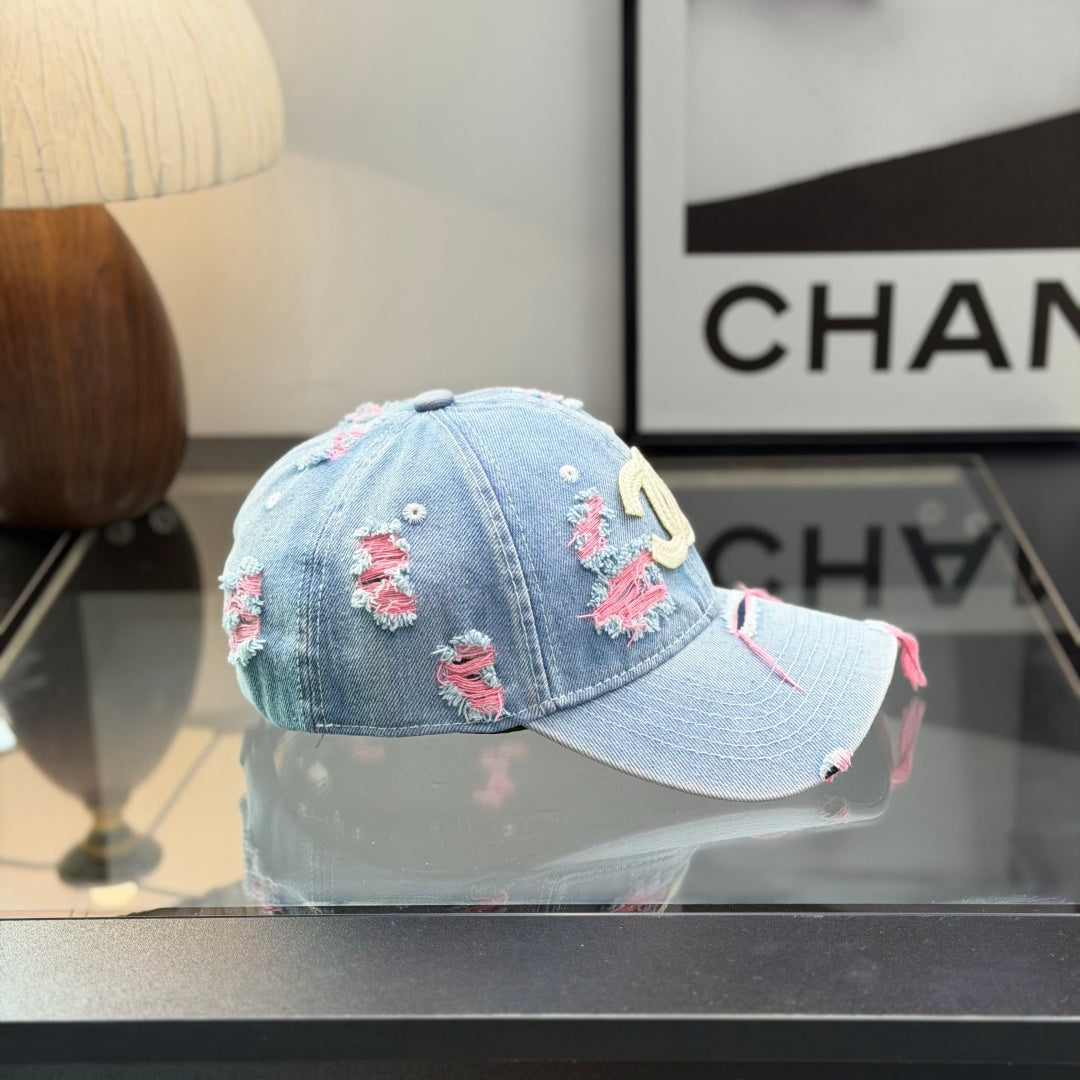 Distressed Denim Baseball Cap - Vintage Wash Summer Sun Hat