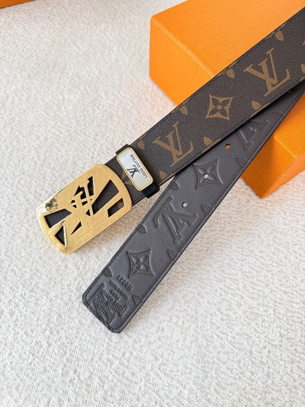 Classic Monogram Leather Belt with Premium Steel Buckle, 3.8cm