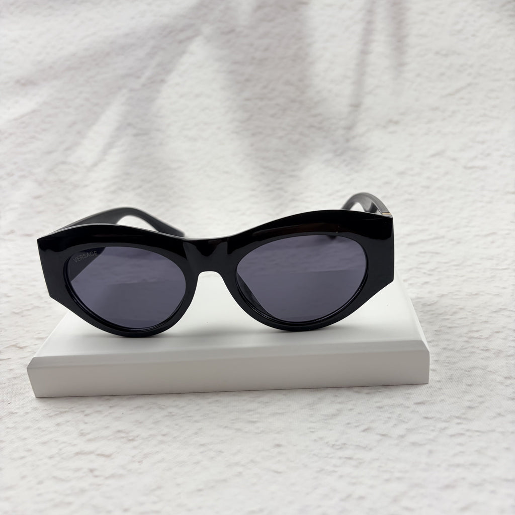 Classic Black Cat-Eye Sunglasses with Gold Baroque Temples