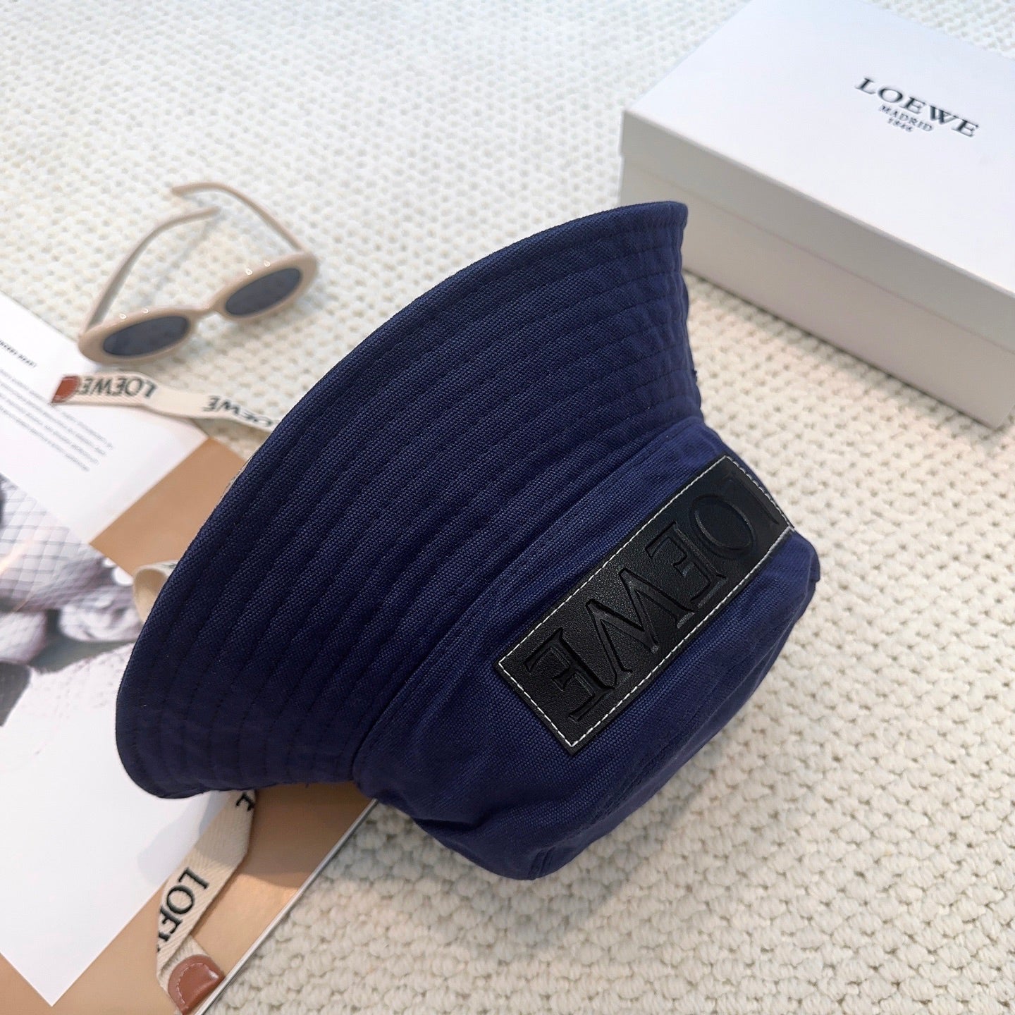Navy Canvas Bucket Hat with Patch and Adjustable Strap