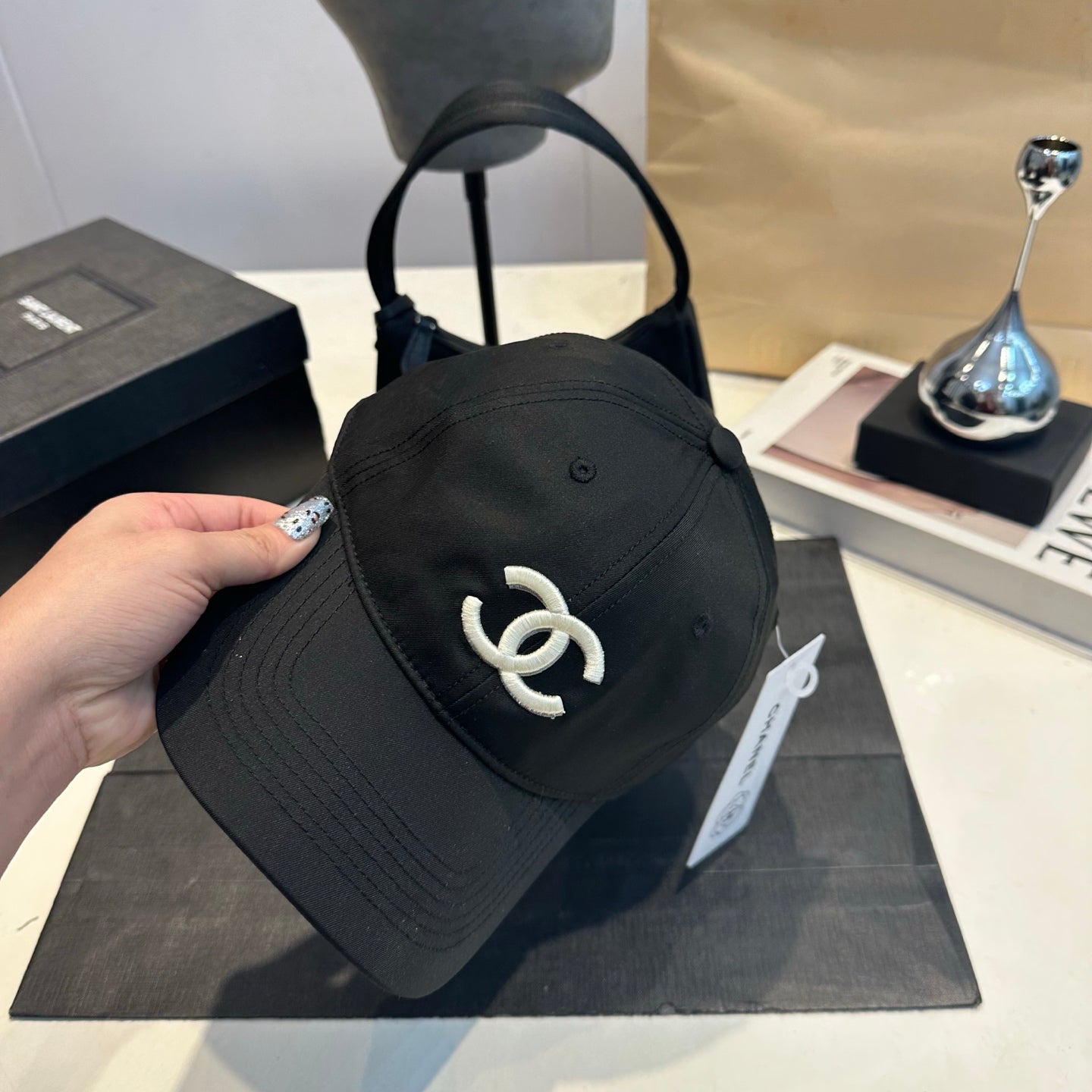 Embroidered Cotton Baseball Cap — Black