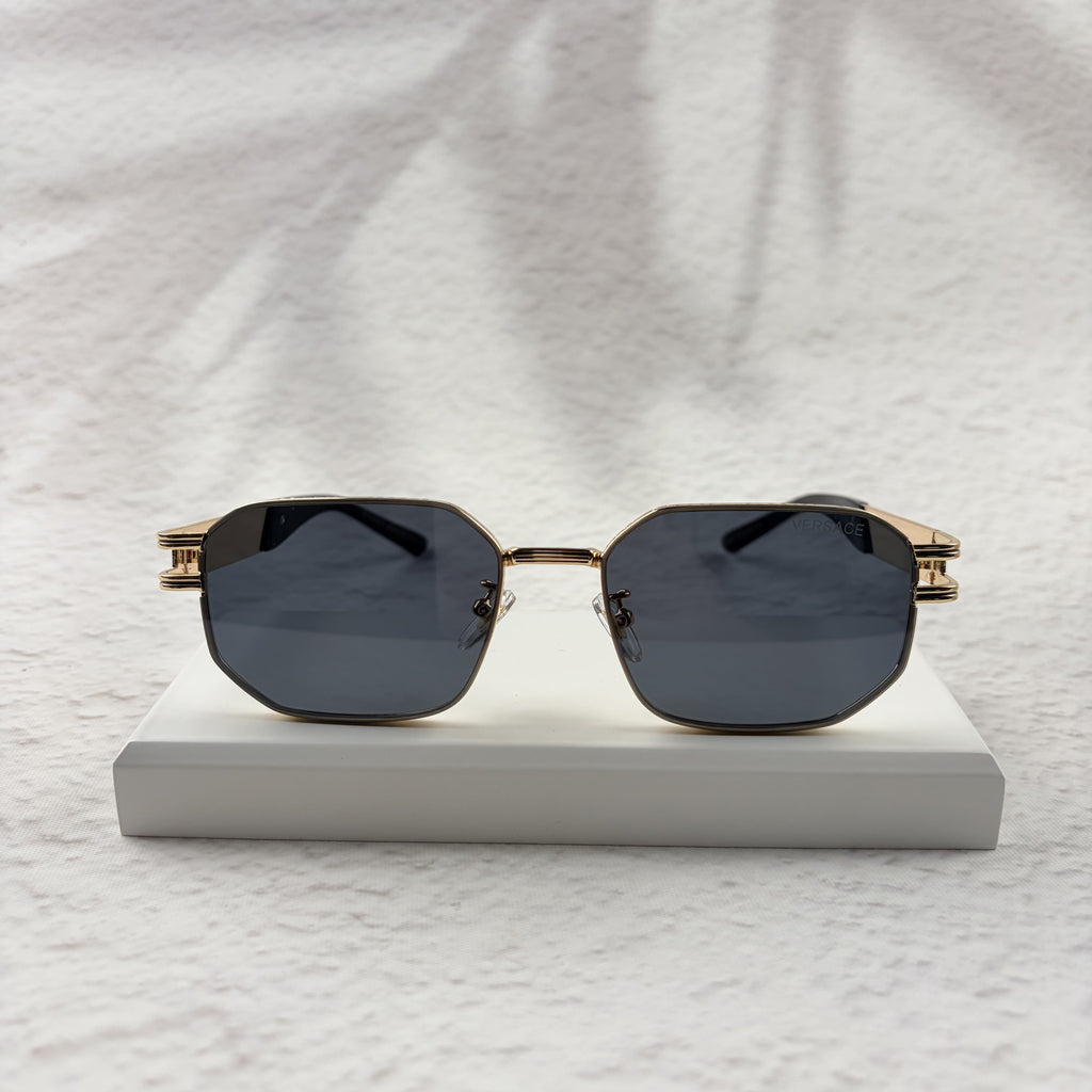 Gold Tone Geometric Sunglasses, UV Protection Men's Eyewear