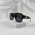 Oversized Flat-Top Sunglasses - Luxury Gold-Accent Shield Shades