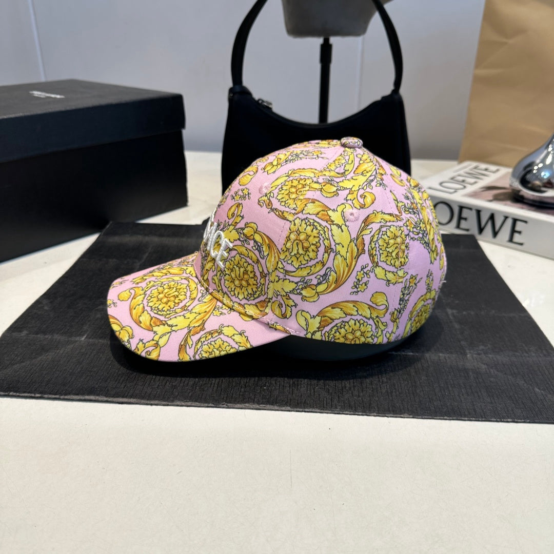 Embroidered Floral Baseball Cap in Soft Pink