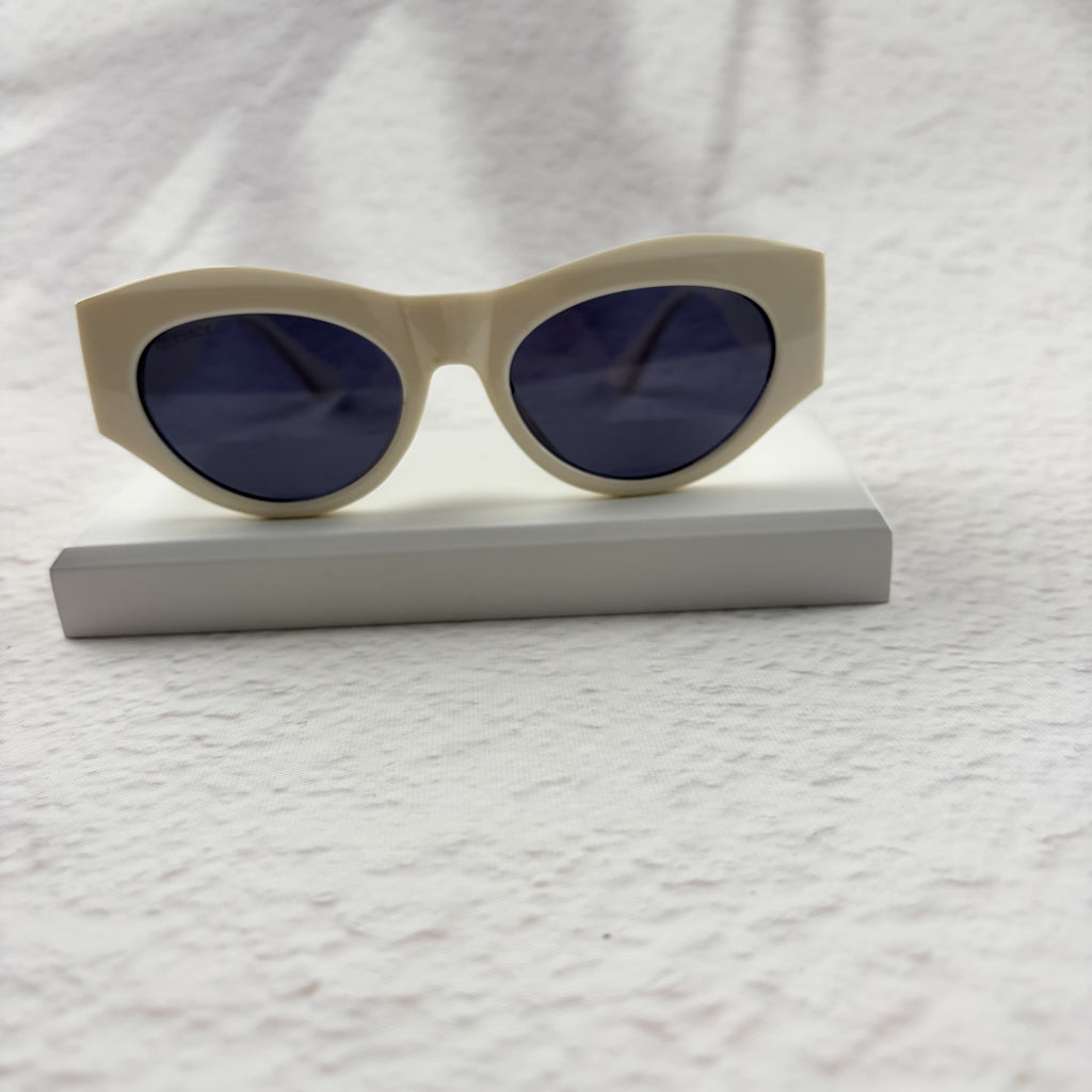 Geometric Cat Eye Sunglasses Off-White Acetate Gold Accent Frames