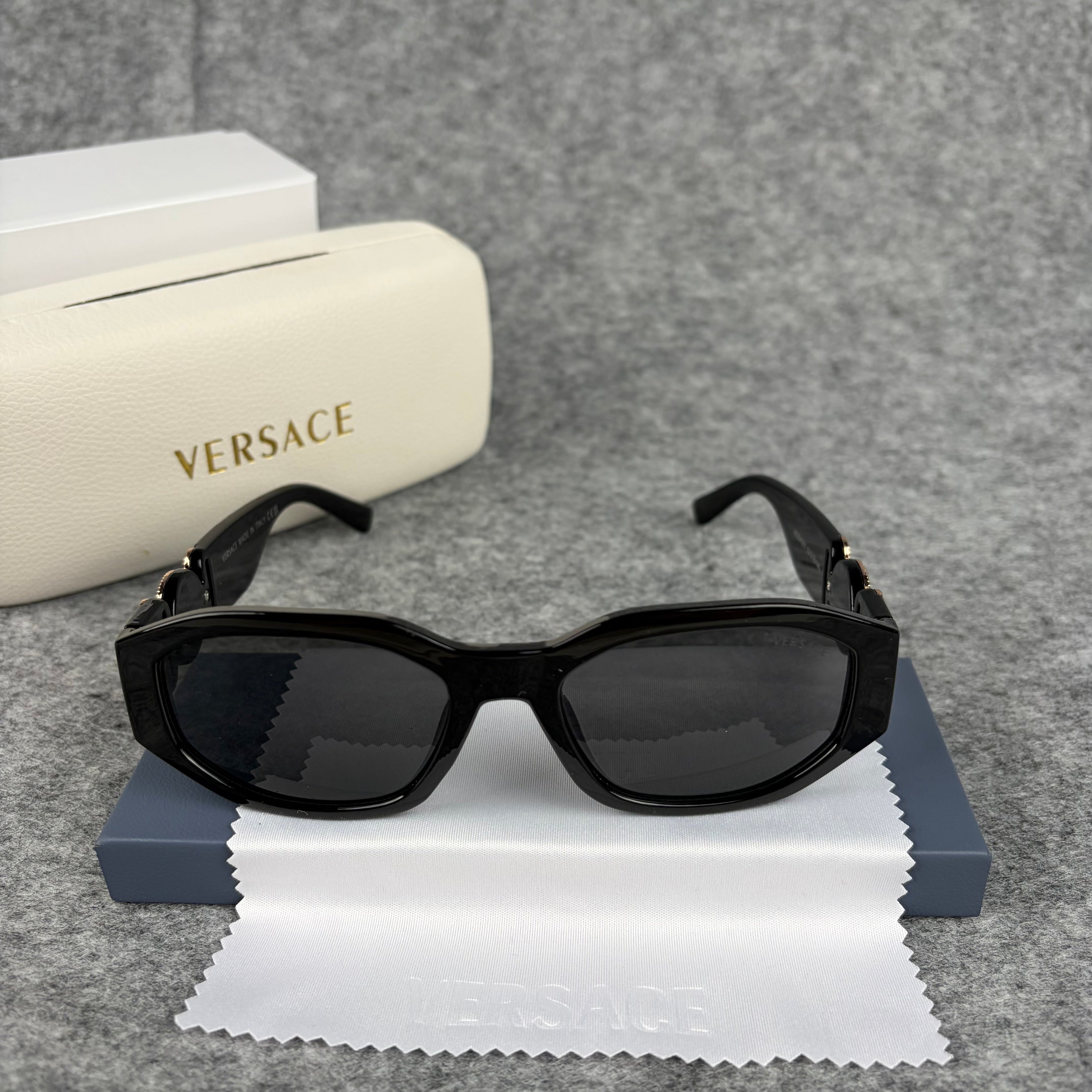 Classic Rectangular Sunglasses with Gold Accent Temple Detail