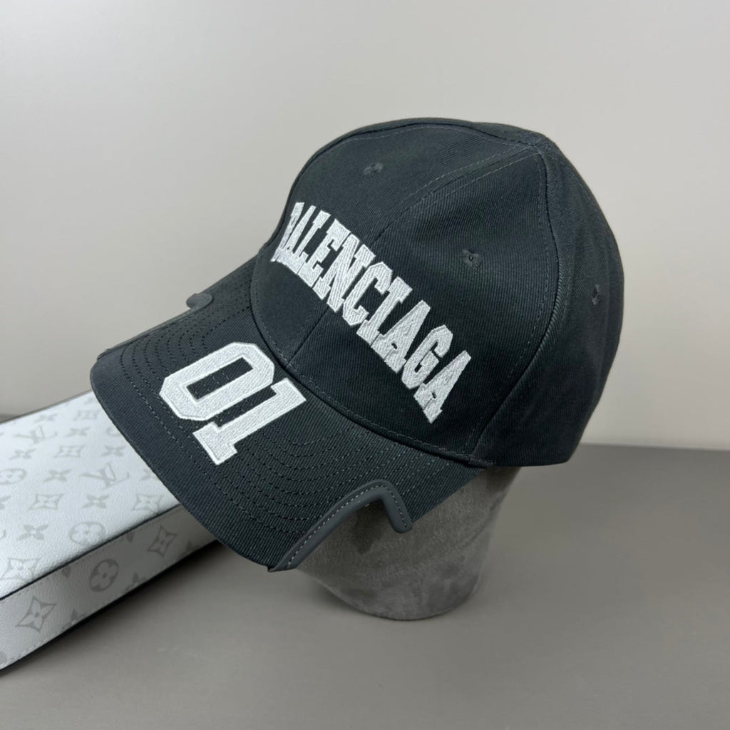 Charcoal cotton cap with varsity embroidery and sculpted brim