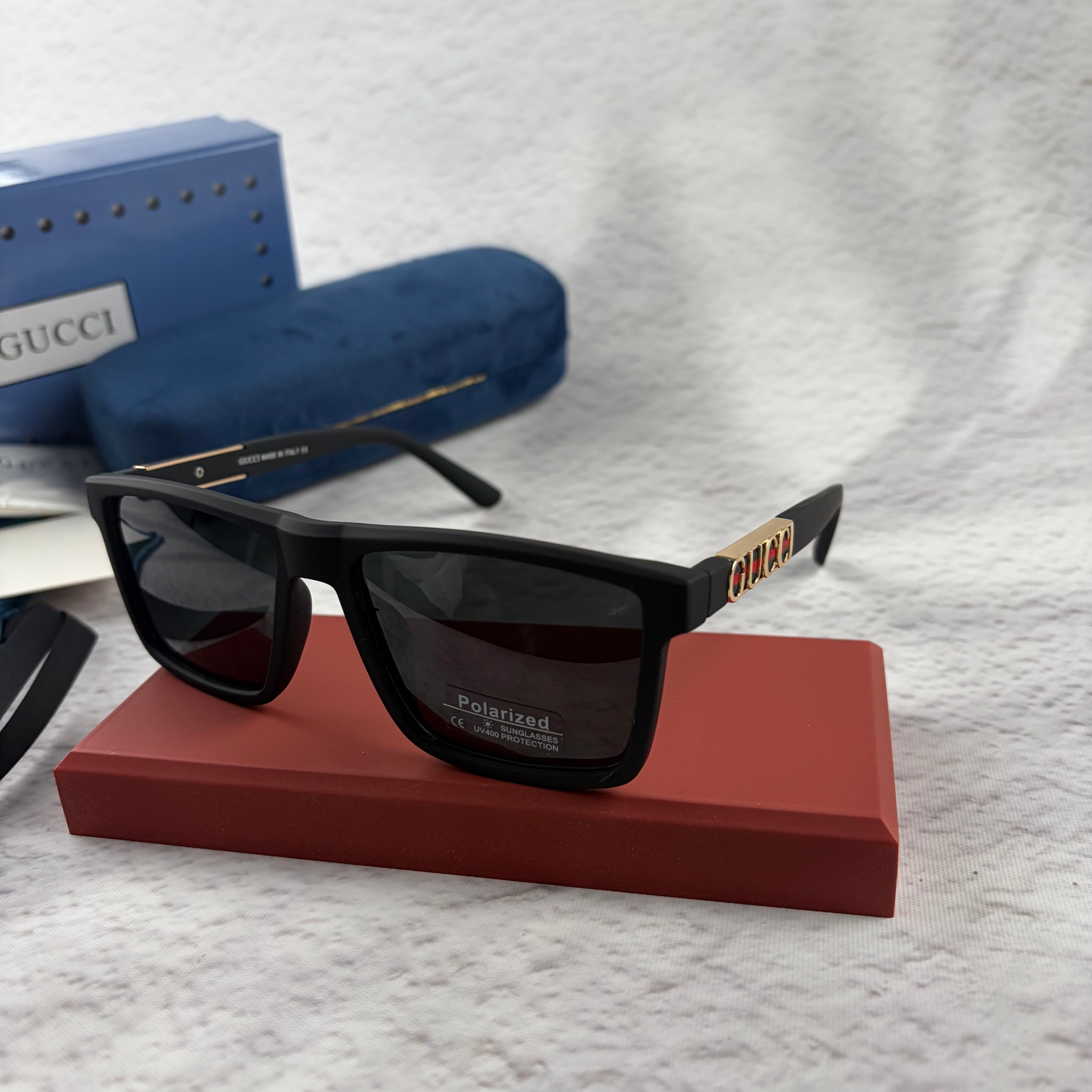 Classic Matte Black Polarized Sunglasses with Gold Accent Temples