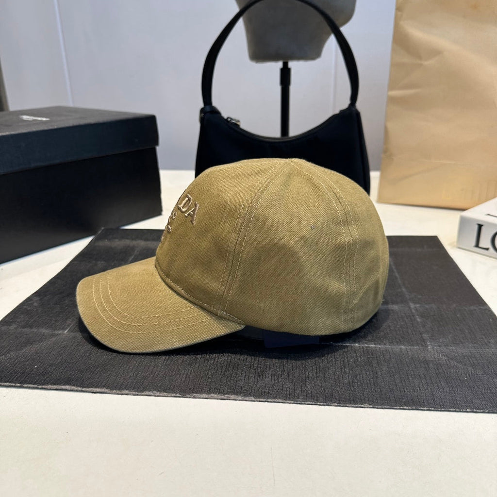 Minimalist Embroidered Cotton Baseball Cap - Khaki