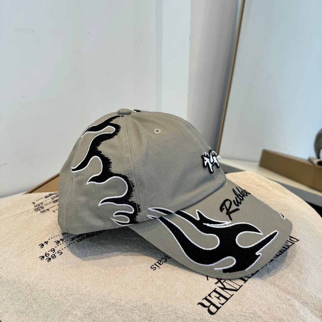 Embroidered Flame Baseball Cap - Premium Cotton Streetwear Hat