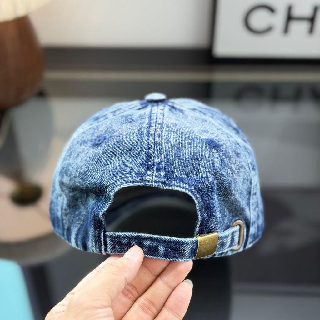 Vintage Washed Denim Baseball Cap - Distressed Streetwear Style
