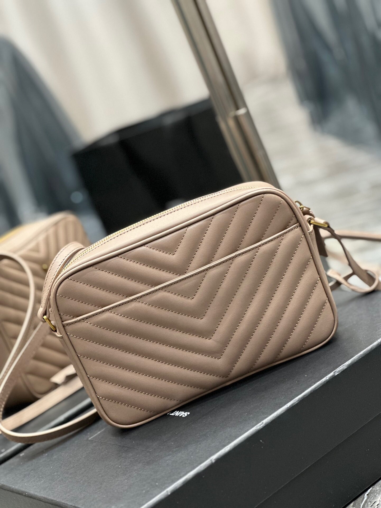 Quilted Leather Camera Bag with Tassel Detail