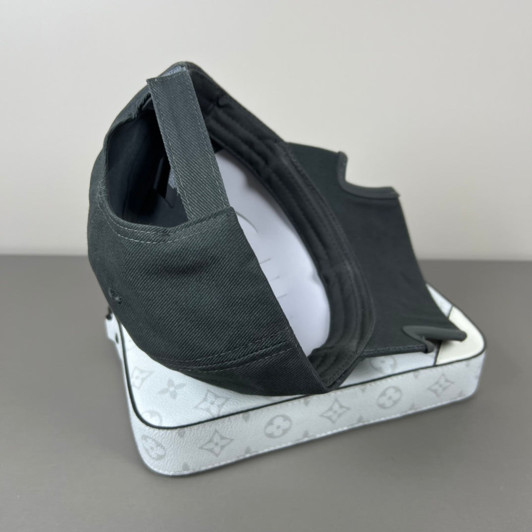 Charcoal cotton cap with varsity embroidery and sculpted brim