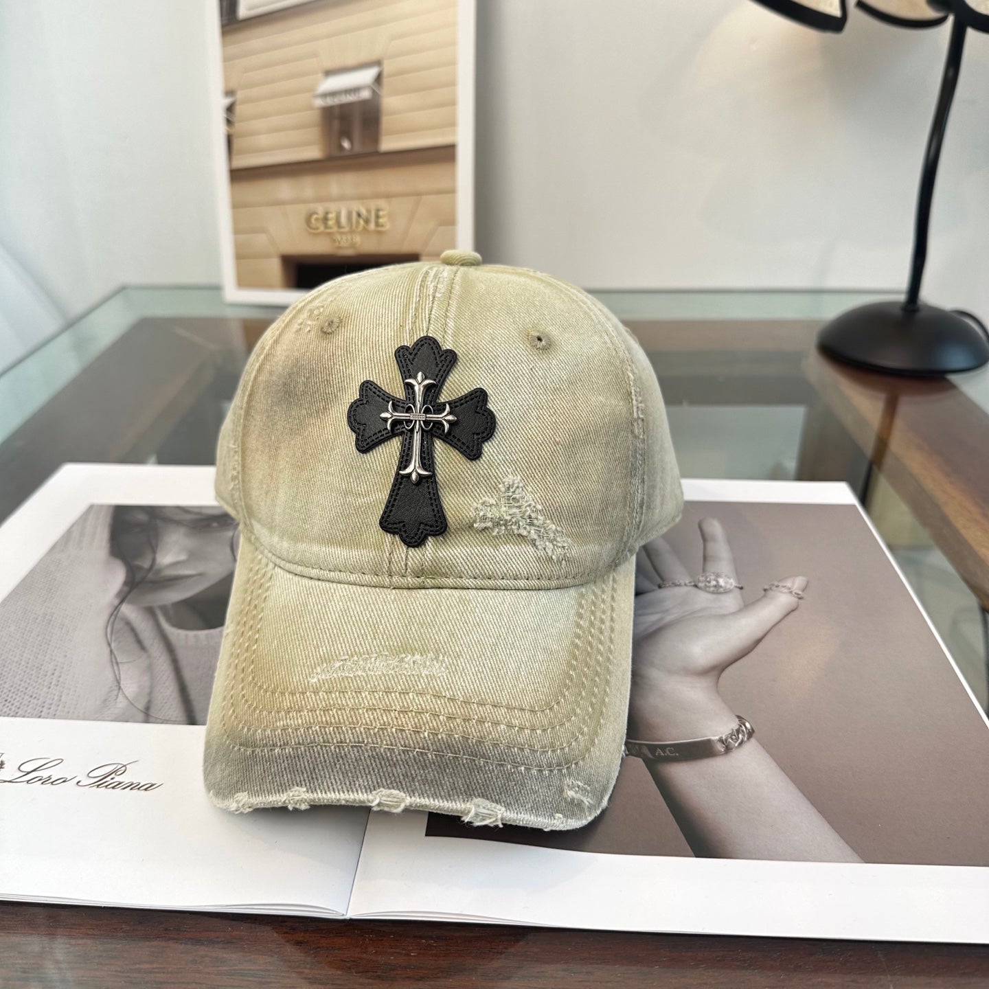 Chic Cross Embroidered Baseball Cap in Subtle Beige